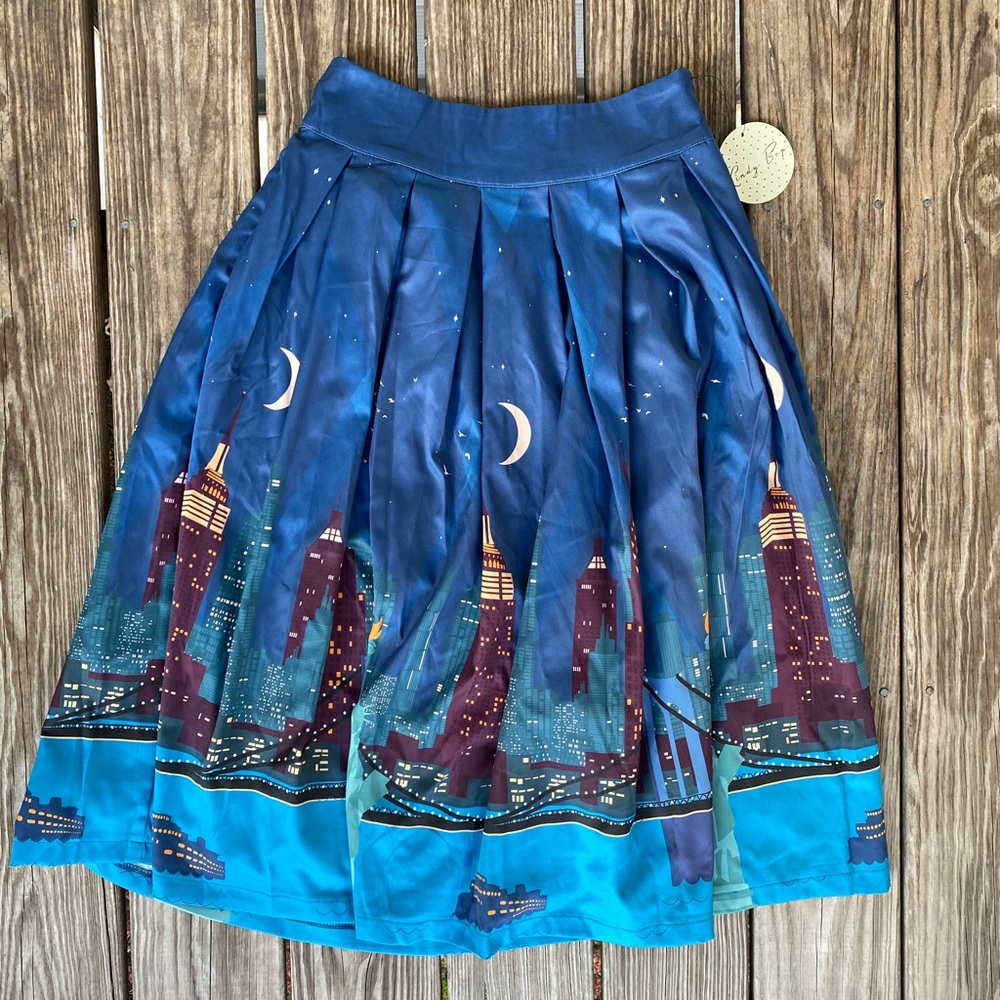 LINDY BOP MARNIE TEAL NEW YORK CITY PRINT SKIRT